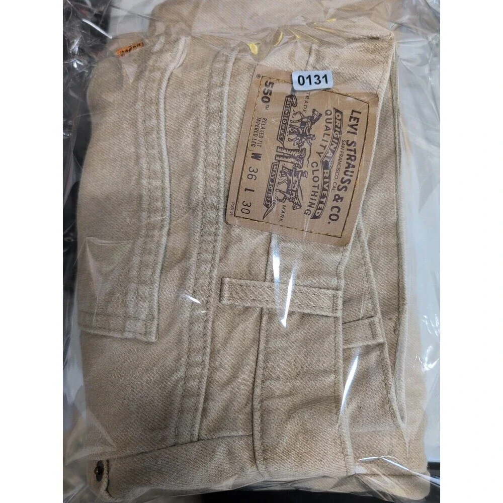VTG 90s Levi's 550 Made in USA Orange Tab Relaxed Sandstone Tan Jeans 36x30